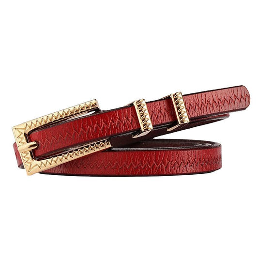 Ceinture fine en cuir motifs Zigzag pour femme, modèle Suzy - La Boutique de la Ceinture