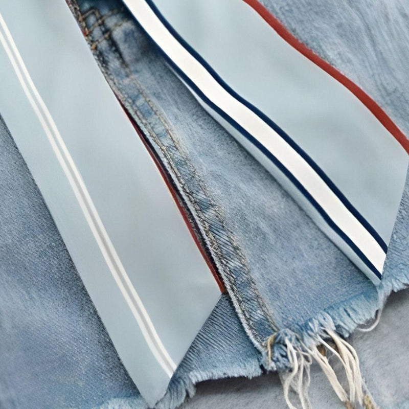 Ceinture foulard bleu, à lignes fines, modèle Mestre