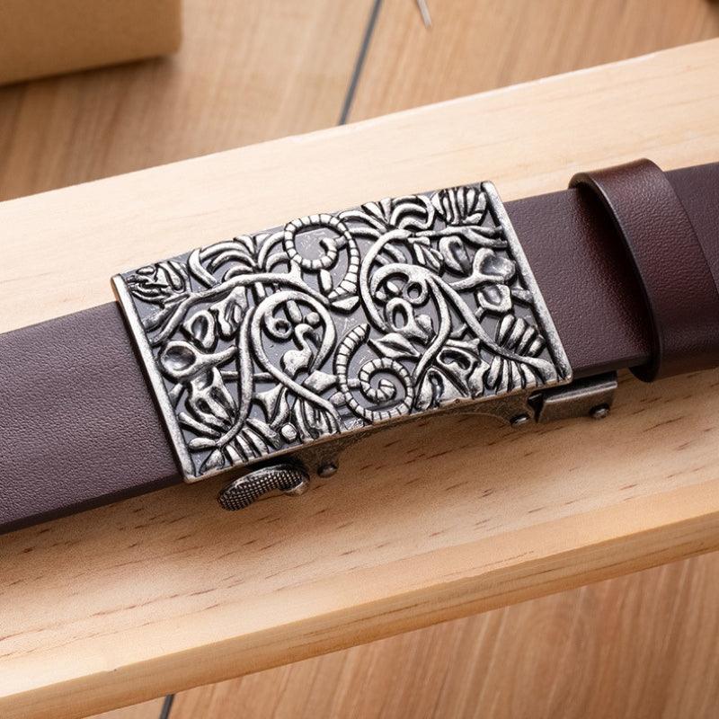 Ceinture cuir marron avec boucle de ceinture finition canon de fusil Ceinture cuir marron avec boucle de ceinture finition canon de fusil