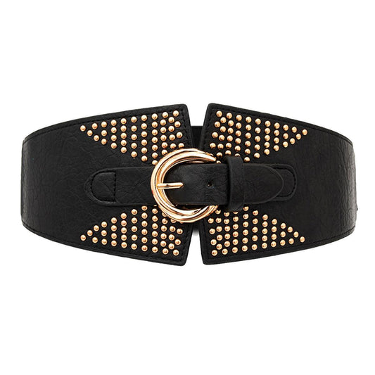 Ceinture large élastique cloutée, taille haute, modèle Susanna - La Boutique de la Ceinture