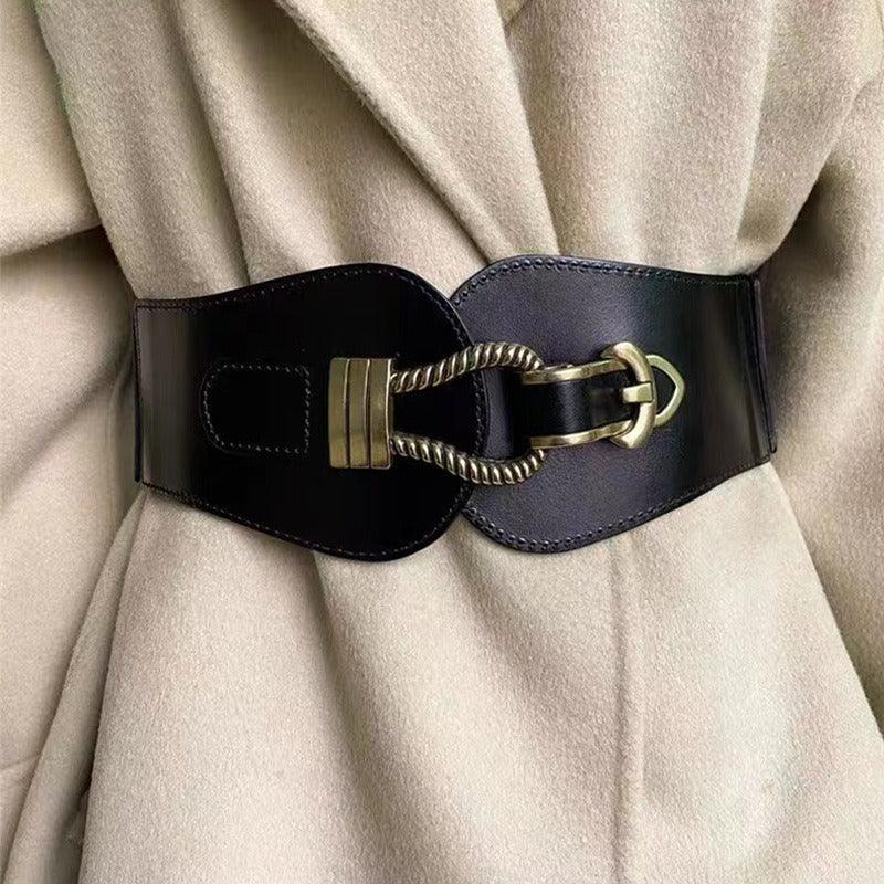 Ceinture élastique Large En Cuir Synthétique - Unisexe, Boucle Laiton Antique - Ajustable Et Confortable