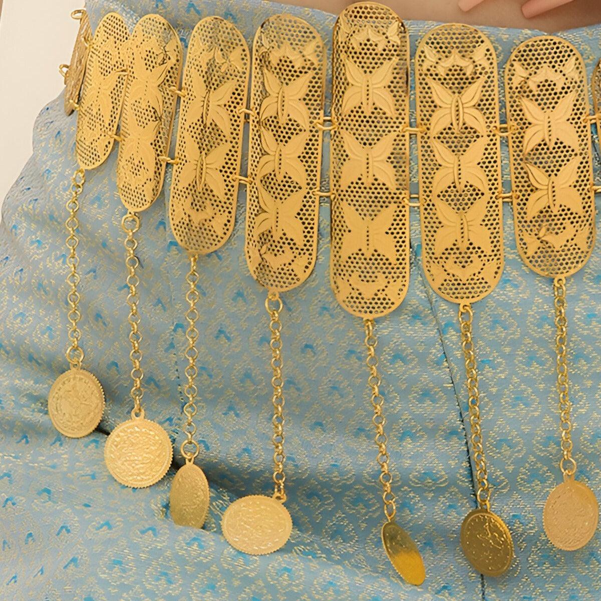 Ceinture marocaine dorée à motifs papillons, modèle Diouri - La Boutique de la Ceinture