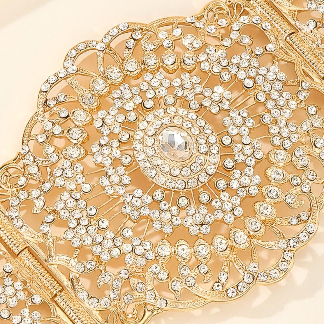 Ceinture marocaine dorée incrustée de strass à motifs diamants, modèle Asala - La Boutique de la Ceinture