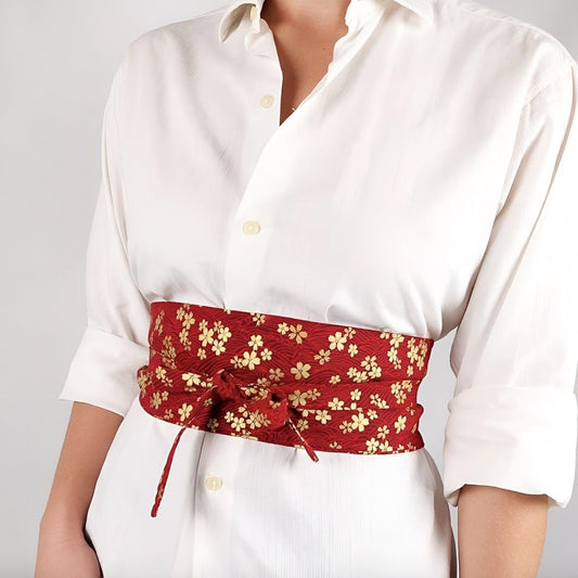 Ceinture Obi à motifs fleurs de Sakura, modèle Okabe - La Boutique de la Ceinture