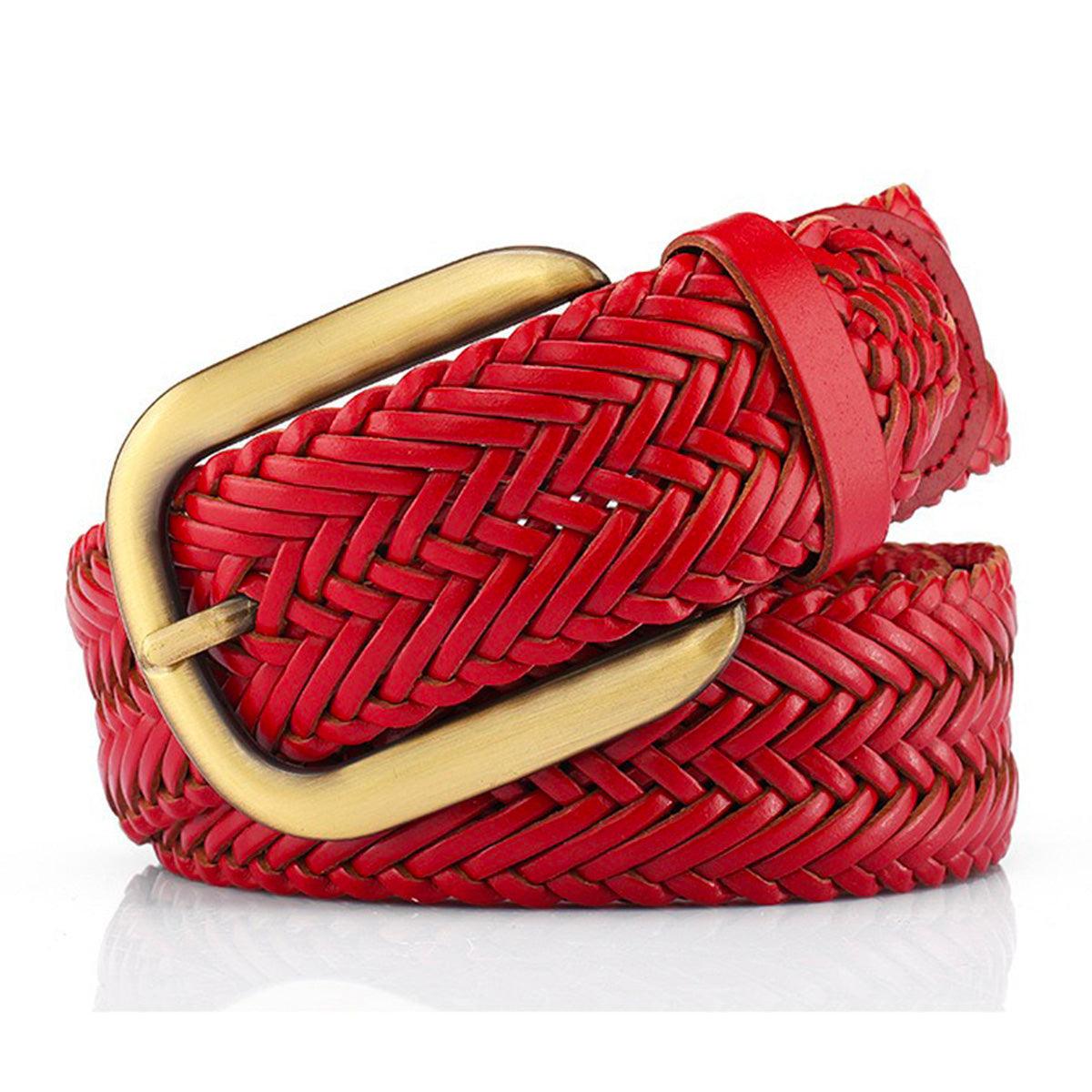 Ceinture tressée en cuir pour femme boucle dorée, modèle Nancy