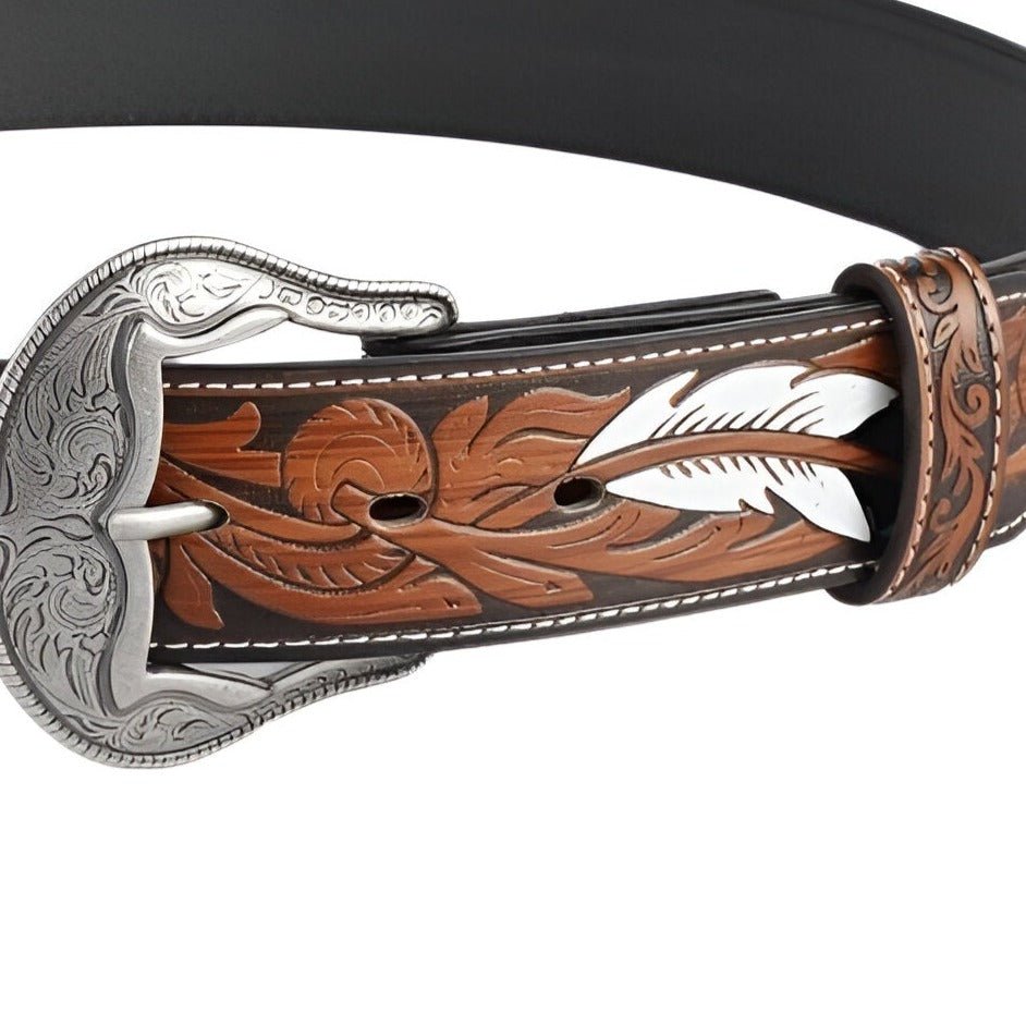 Ceinture Western à motif plumes, modèle Haruta - La Boutique de la Ceinture