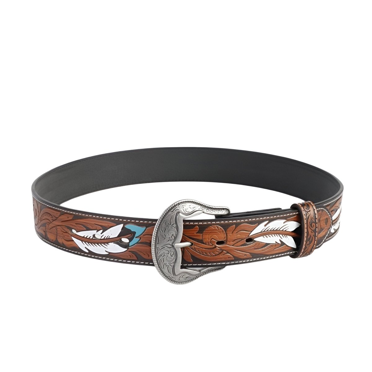 Ceinture Western à motif plumes, modèle Haruta - La Boutique de la Ceinture