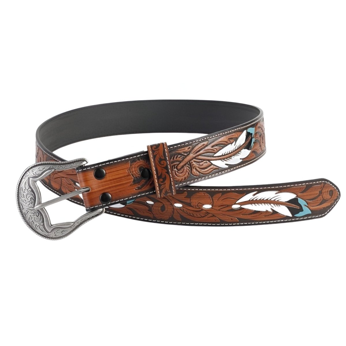 Ceinture Western à motif plumes, modèle Haruta - La Boutique de la Ceinture