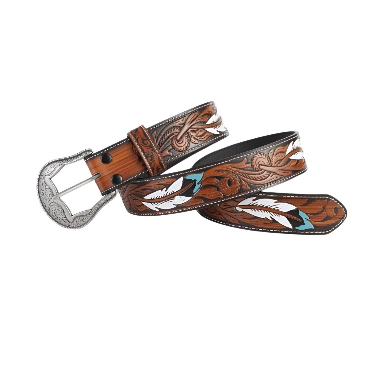 Ceinture Western à motif plumes, modèle Haruta - La Boutique de la Ceinture