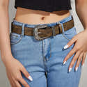 Ceinture Western Longue En Cuir Véritable - Boucle Florale Relief Amovible - Style Cowboy/Cowgirl Mixte - 10
