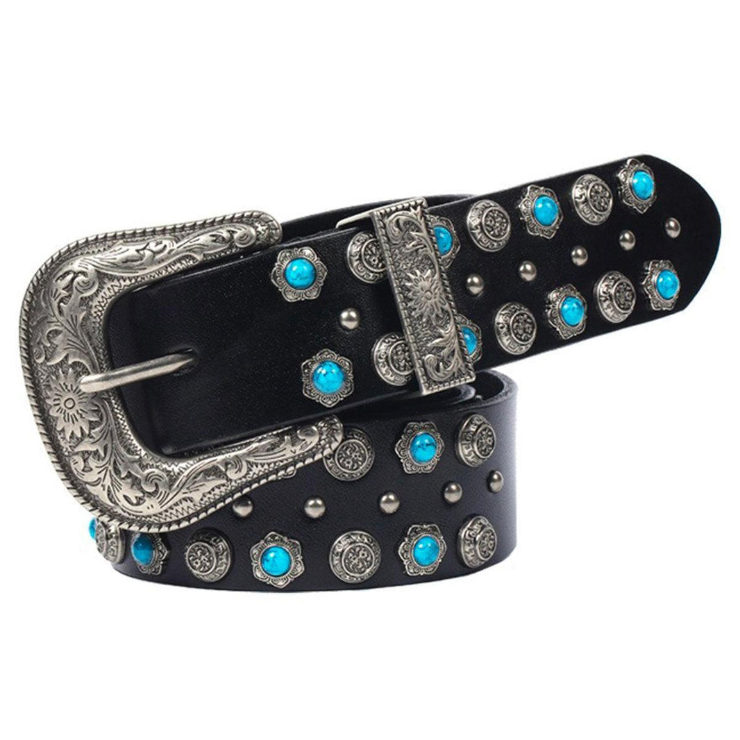 Ceinture Cow-Boy en Cuir Style Fleur avec un Aigle Doré sur la Boucle Ceinture Cow-Boy en Cuir Style Fleur avec un Aigle Doré sur la Boucle