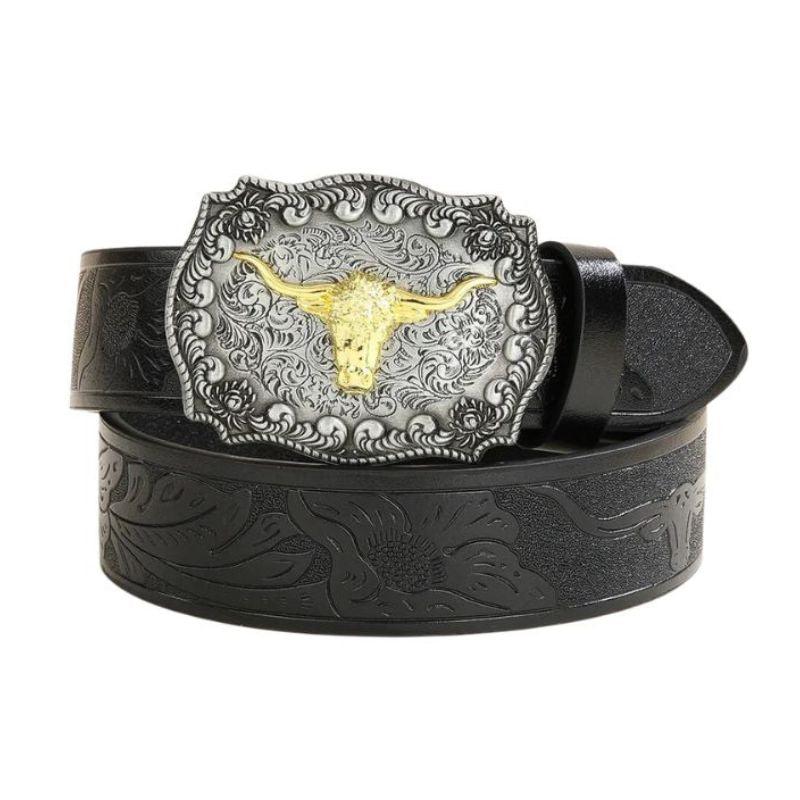 Ceinture Western avec boucle taureau pour homme, modèle Levi - La Boutique de la Ceinture