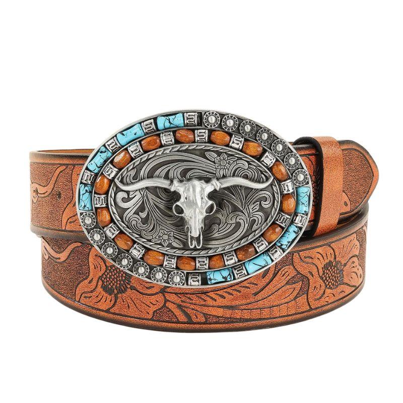 Ceinture Western avec boucle taureau pour homme, modèle Nambuka - La Boutique de la Ceinture