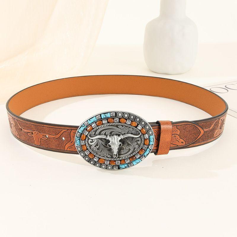 Ceinture Western avec boucle taureau pour homme, modèle Nambuka - La Boutique de la Ceinture