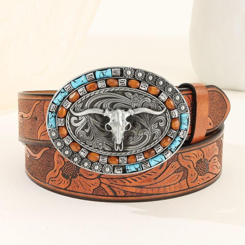 Ceinture Western avec boucle taureau pour homme, modèle Nambuka - La Boutique de la Ceinture