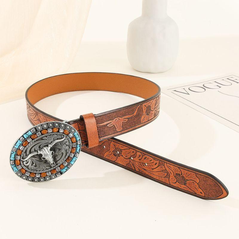 Ceinture Western avec boucle taureau pour homme, modèle Nambuka - La Boutique de la Ceinture