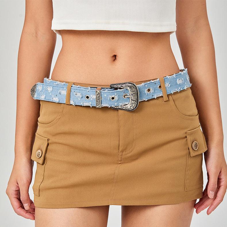 Ceinture Western Jean et Sequins avec Boucle Fantaisie, modèle Makenna - La Boutique de la Ceinture