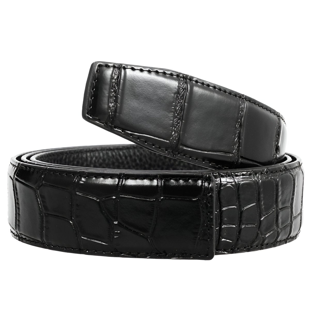 Lanière de ceinture 3.4 cm, en cuir, pour boucles ardillons, aspect crocodile, modèle Colia - La Boutique de la Ceinture