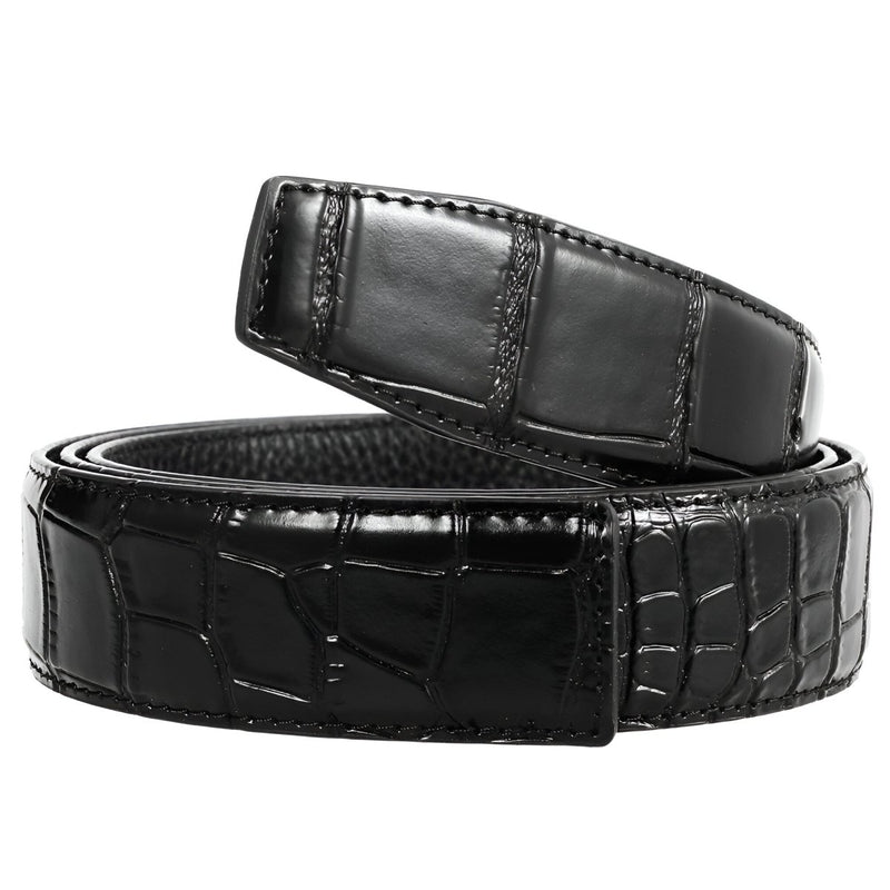 Lanière de ceinture 3.4 cm, en cuir, pour boucles ardillons, aspect crocodile, modèle Colia