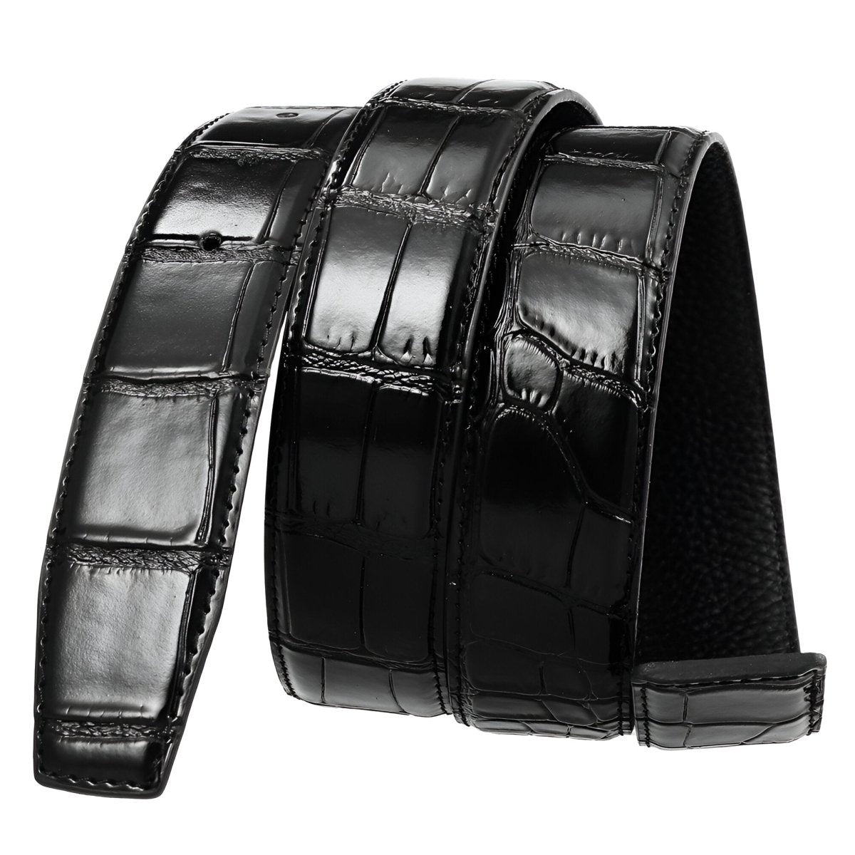 Lanière de ceinture 3.4 cm, en cuir, pour boucles ardillons, aspect crocodile, modèle Colia - La Boutique de la Ceinture