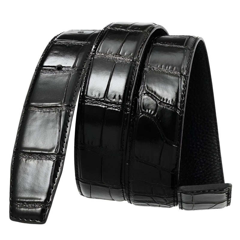 Lanière de ceinture 3.4 cm, en cuir, pour boucles ardillons, aspect crocodile, modèle Colia