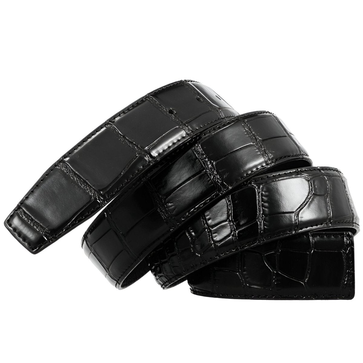 Lanière de ceinture 3.4 cm, en cuir, pour boucles ardillons, aspect crocodile, modèle Colia - La Boutique de la Ceinture