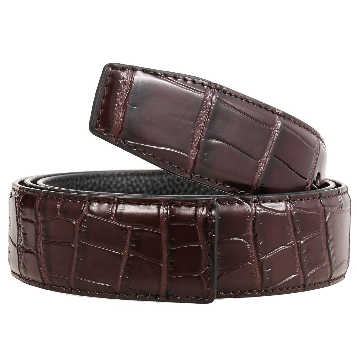 Lanière de ceinture 3.4 cm, en cuir, pour boucles ardillons, aspect crocodile, modèle Colia - La Boutique de la Ceinture