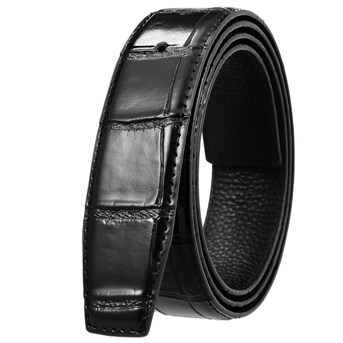 Lanière de ceinture 3.4 cm, en cuir, pour boucles ardillons, aspect crocodile, modèle Colia - La Boutique de la Ceinture