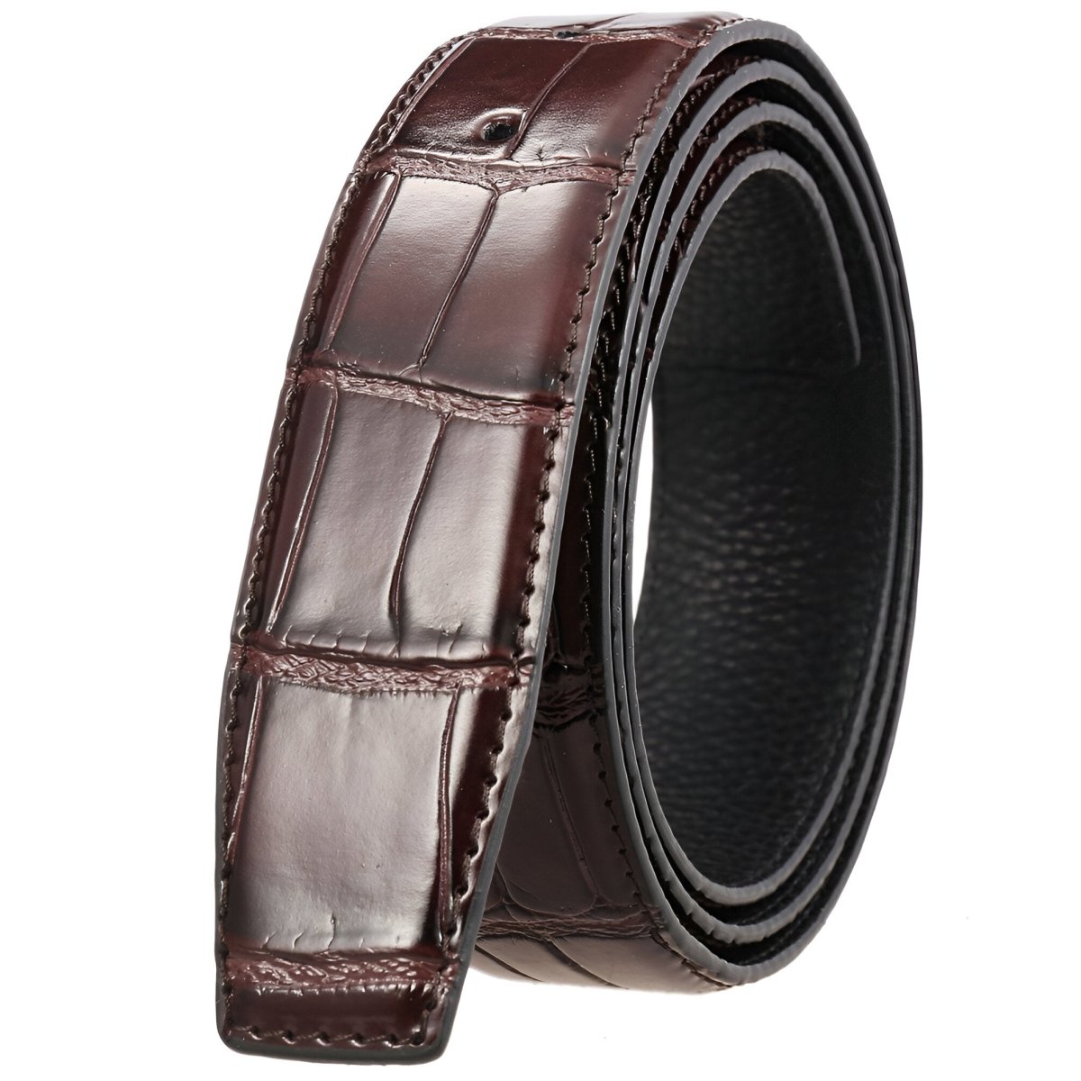 Lanière de ceinture 3.4 cm, en cuir, pour boucles ardillons, aspect crocodile, modèle Colia - La Boutique de la Ceinture