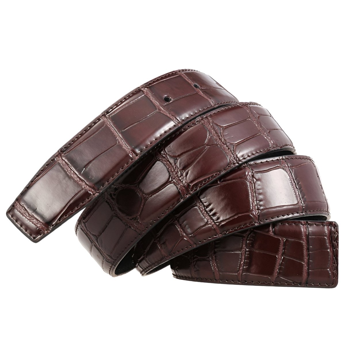 Lanière de ceinture 3.4 cm, en cuir, pour boucles ardillons, aspect crocodile, modèle Colia - La Boutique de la Ceinture