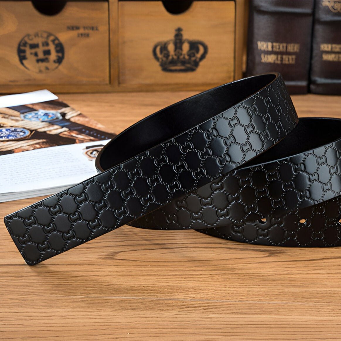 Lanière de ceinture 3.4 cm, en cuir, pour boucles ardillons, texturé, modèle Myron - La Boutique de la Ceinture