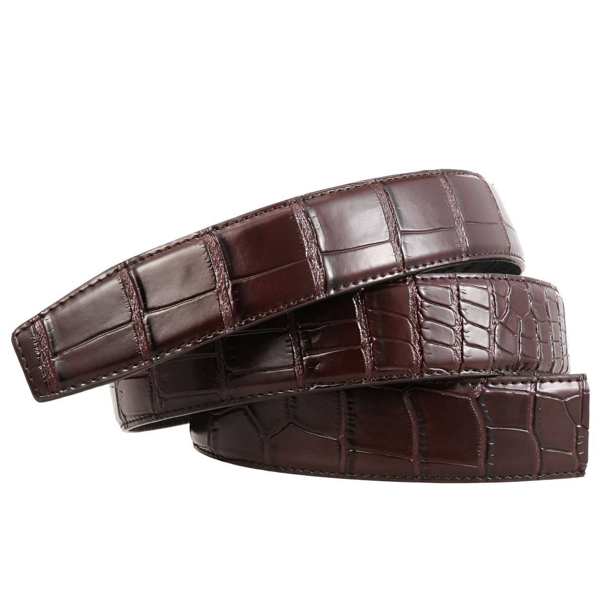 Lanière de ceinture 3.5 cm, en cuir, aspect croco, pour boucles automatiques, modèle Damien - La Boutique de la Ceinture