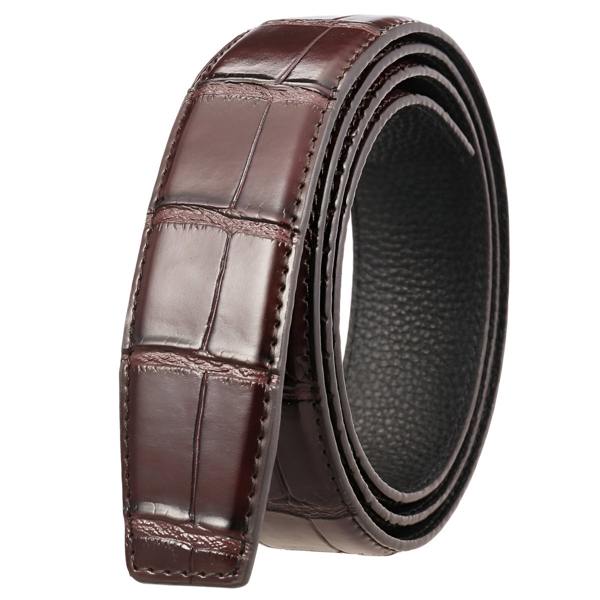 Lanière de ceinture 3.5 cm, en cuir, aspect croco, pour boucles automatiques, modèle Damien - La Boutique de la Ceinture