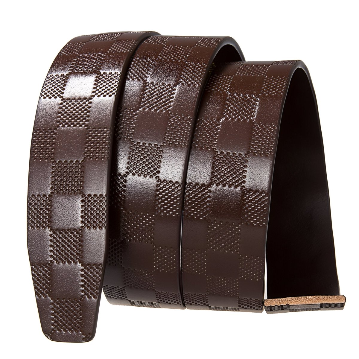 Lanière de ceinture 3.5 cm, en cuir, aspect damier, pour boucles automatiques, modèle Robin - La Boutique de la Ceinture