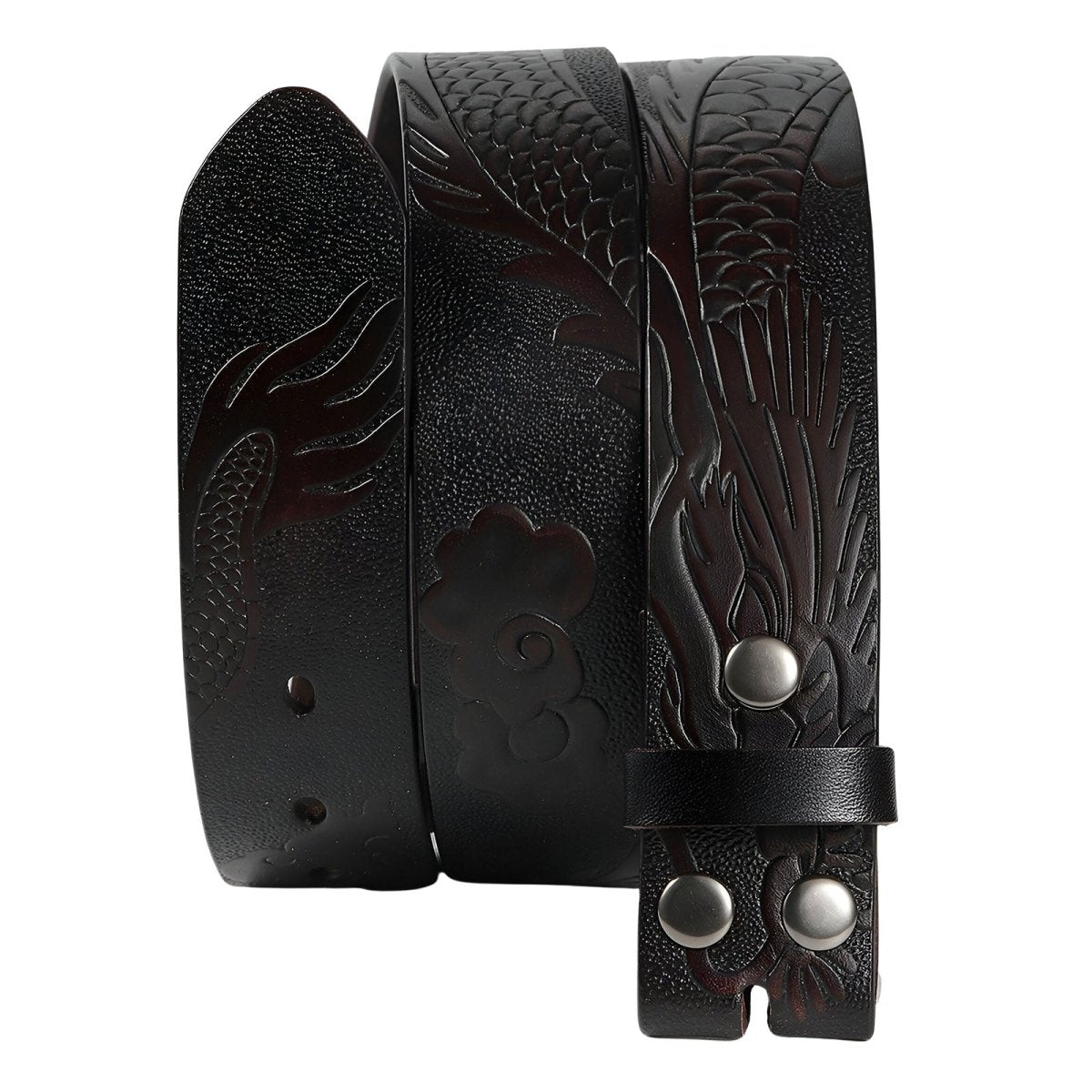 Lanière de ceinture 3.8 cm en cuir, au motif dragon, pour boucles interchangeables, modèle Hyman - La Boutique de la Ceinture