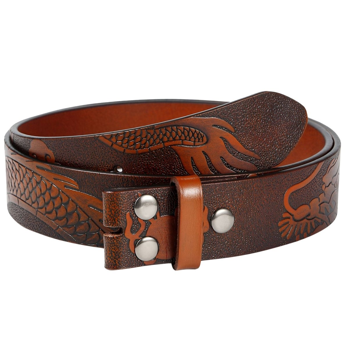 Lanière de ceinture 3.8 cm en cuir, au motif dragon, pour boucles interchangeables, modèle Hyman - La Boutique de la Ceinture