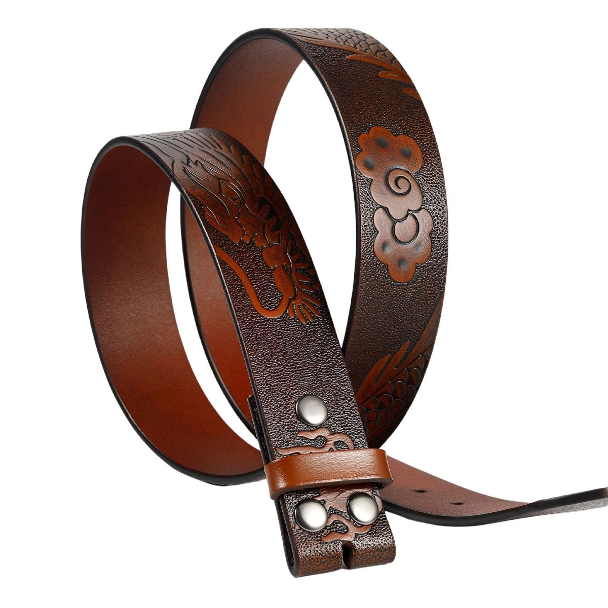 Lanière de ceinture 3.8 cm en cuir, au motif dragon, pour boucles interchangeables, modèle Hyman - La Boutique de la Ceinture