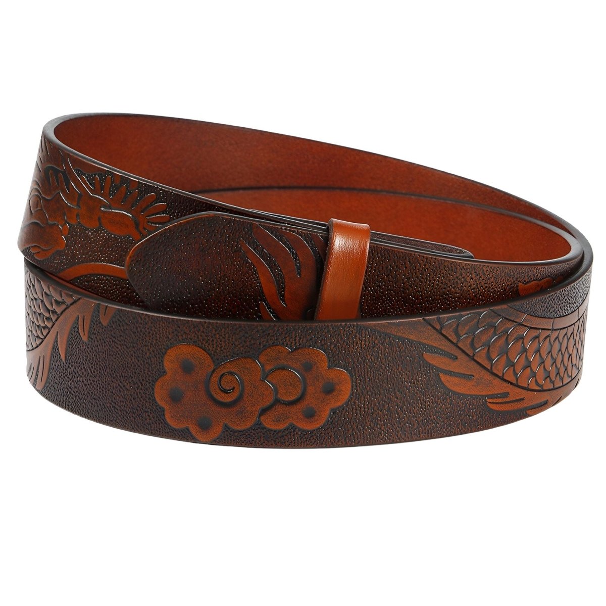 Lanière de ceinture 3.8 cm en cuir, au motif dragon, pour boucles interchangeables, modèle Hyman - La Boutique de la Ceinture