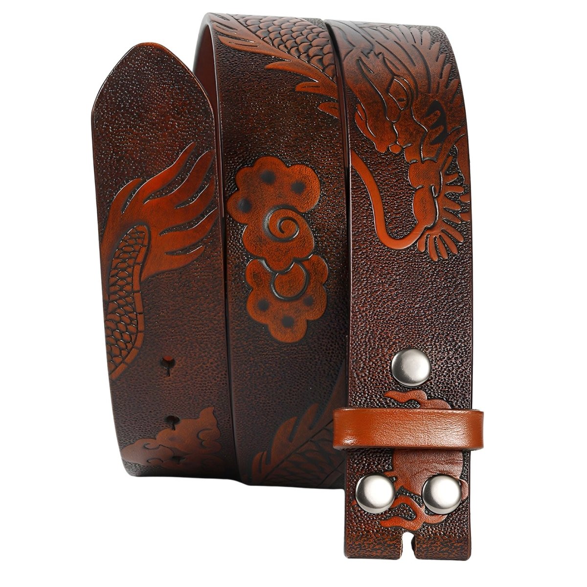 Lanière de ceinture 3.8 cm en cuir, au motif dragon, pour boucles interchangeables, modèle Hyman - La Boutique de la Ceinture