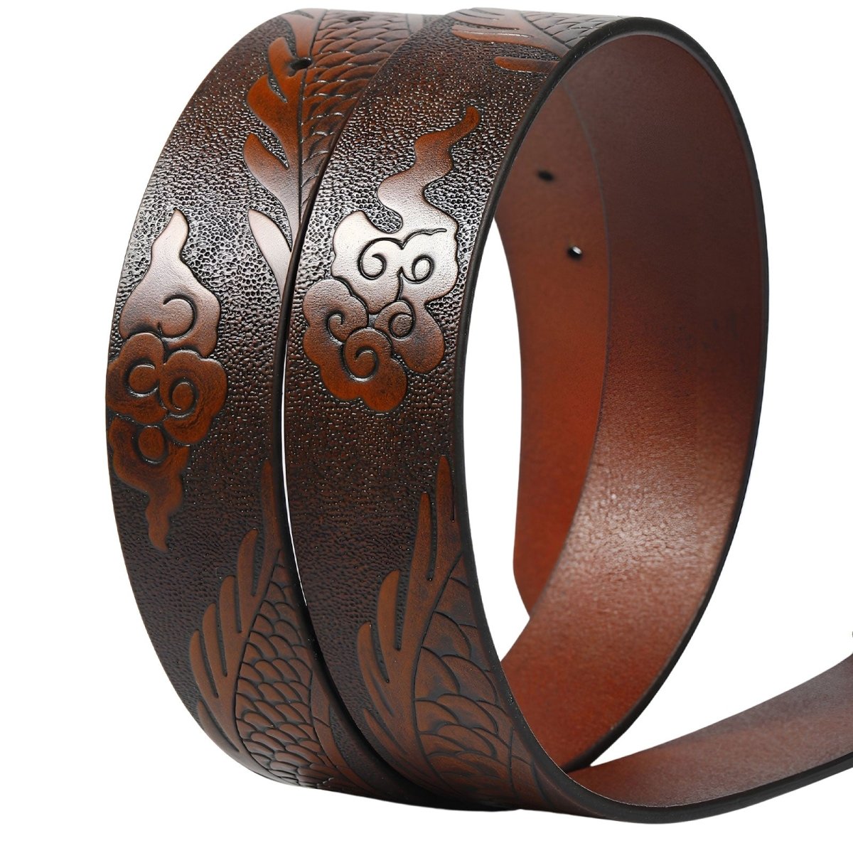 Lanière de ceinture 3.8 cm en cuir, au motif dragon, pour boucles interchangeables, modèle Hyman - La Boutique de la Ceinture