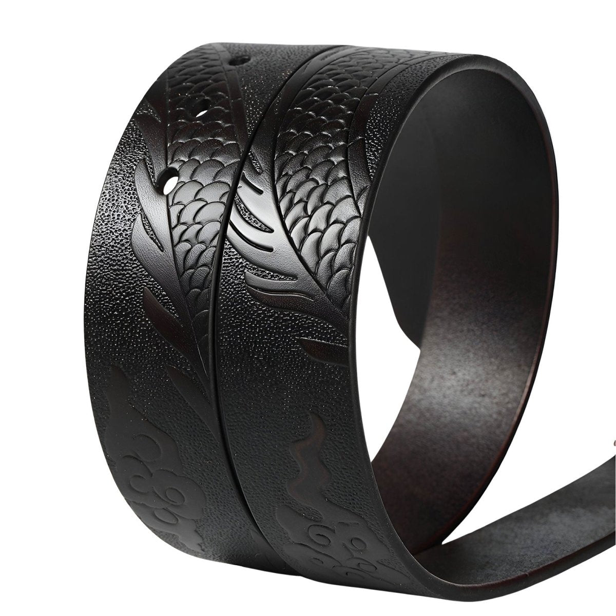 Lanière de ceinture 3.8 cm en cuir, au motif dragon, pour boucles interchangeables, modèle Hyman - La Boutique de la Ceinture